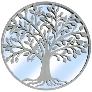 Tree of Life Outdoor Garden Wall Mirror - Grey Distressed Decor with Robin Birds Makes a Great Memorial