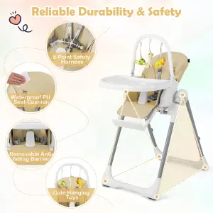 Costway 4-in-1 Baby High Chair Foldable Feeding Chair w/ 7 Heights 4 Reclining Angles