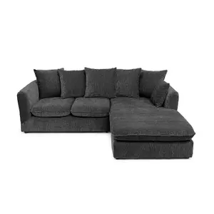 Lucas Water Repellent Velvet Chenille Right Facing Corner Sofa in Dark Grey