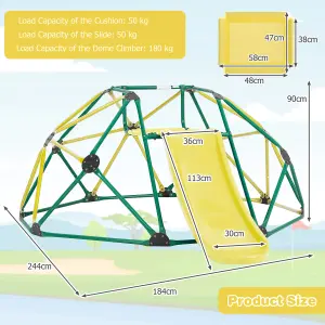 Costway 8FT Dome Climber Kids Toddler Climbing Frame With Slide Geometric Climbing Dome