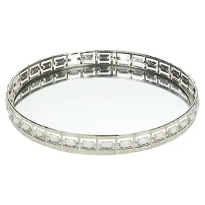 URBNLIVING 29cm Round Silver Mirror Tray Candle Centrepiece Decorative Xmas Gift