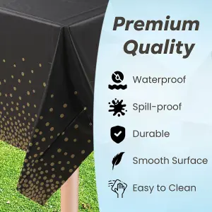 Black Plastic Tablecloth, Gold Dot Confetti Printed Waterproof Table Cover - 54"x108"