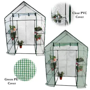 Walk In Greenhouse With PE Cover Garden Grow Green House with 4 Shelves