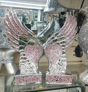 Pink Crushed Diamond Sparkly Pair Wings Angel Decoration