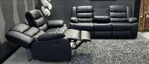 Roma Leather Recliner Sofa With Cupholders - 3+2 Seater Sofa - Black (3+2 Seater) (107)