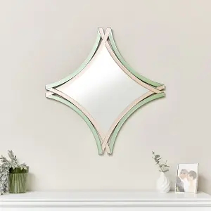 Melody Maison Art Deco Green & Pink Glass Cross Over Wall Mirror 80cm x 75cm