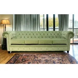 Chesterfield Handmade 4 Seater Sofa Pimlico Sage Green Fabric In Classic Style