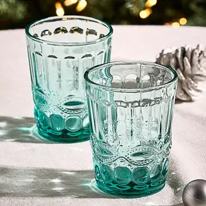 Set of 2 Vintage Luxury Turquoise Drinking Glass Whiskey Glass Tumblers 240ml