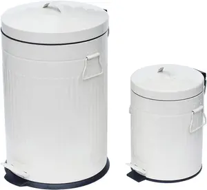 simpa White 2PC Metal Pedal Dustbin 20L & 5L Set