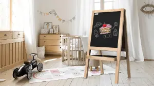 ALLboards Kids double-sided chalkboard and magnetic whiteboard on easel 120 cm, solid, thick frames, foldable shelf