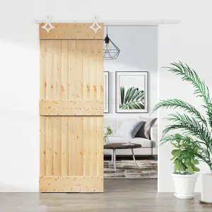 Berkfield Sliding Door with Hardware Set 80x210 cm Solid Wood Pine