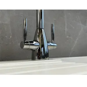 Liquida LT03CH Monobloc Swan Neck Twin Lever Chrome Kitchen Mixer Tap