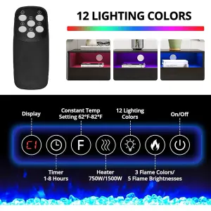 White Electric Fire Suite, Fireplace and White Surround Set Fireplace TV Stand 12 Mood Light Colors