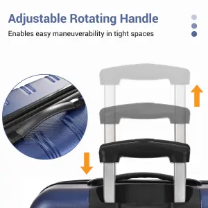 ABS Hard Shell Travel Trolley Suitcase 4 Wheel Luggage Set Hand Luggage 24 Inch Deep Blue