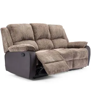 Postana Manual High Back Jumbo Cord Fabric Recliner 3 Seater Sofa (Brown)