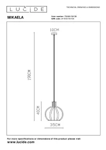 Lucide Mikaela Modern Pendant Light 35cm - 1xE27 - Black