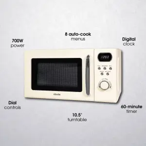 Abode Retro Microwave 20 Litre Cream Digital 700W, Mirror Finish, 8 Auto Cook Settings & Defrost, 5 Power Levels AMD2004C