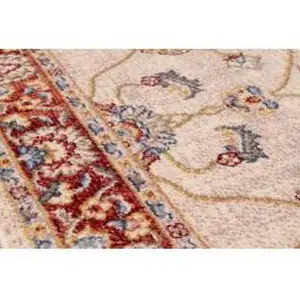 Cream Red Traditional Bordered Floral Rug Easy to clean Dining Room-66 X 240cmcm (Runner)