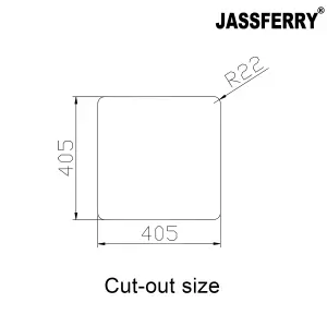 JASSFERRY Undermount Stainless Steel Kitchen Sink 1 Single Deep Square Bowl, 440 x 440 mm