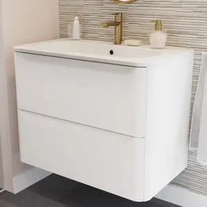 GoodHome Nevado Satin White Rectangular Vanity Basin (W)80.4cm