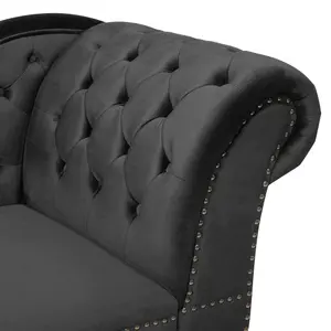 Right Hand Chaise Lounge Velvet Black NIMES