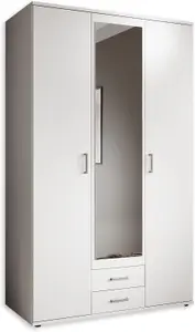 Chic KARL 3-Door Hinged Wardrobe with Mirror W1200mm H1960mm D535mm - White Matt, Ample Storage, Contemporary Design