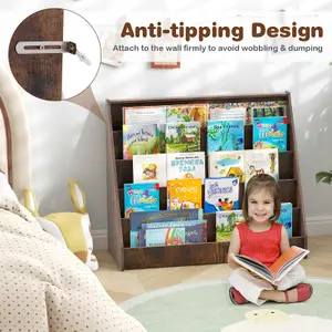 COSTWAY Kids Bookshelf 5-Tier Wooden Children Bookcase Magazine Display Rack