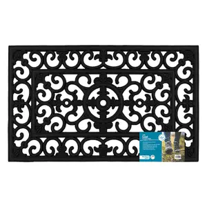 JVL Lexi Wrought Iron Effect Rubber Doormat,  45x75cm