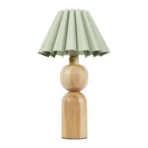 ValueLights Azalea Rustic Wooden Table Lamp with Sage Green Fabric Scallop Tapered Shade and LED Bulb