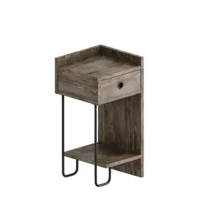 Jan Versatile Modern Bedside Table with Drawer and Open Shelf Dark Coffee / Right Orientation