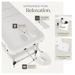 Massage Table Ko Tao - 3 zones, 78cm wide, aluminium frame, folding, carry bag - white