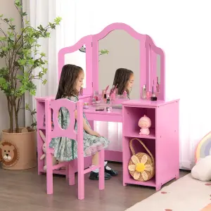 Costway 2-in-1 Kids Vanity Table & Chair Set Makeup Table Dressing Table Desk