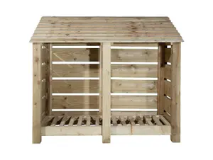 Slatted wooden log store W-146cm, H-126cm, D-88cm - natural (light green) finish