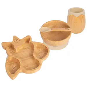 Tiny Dining 4pc Unicorn Bamboo Suction Baby Feeding Set - Beige