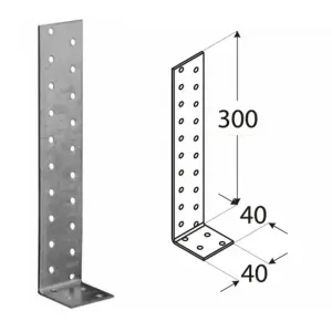 Pack of 10 Heavy Duty Galvanised 2mm Thick Long Angle Brackets 300x40x40mm