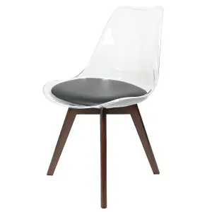 Soho Clear and Black Plastic Dining Chair with Squared Dark Wood Legs