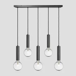 Industville Sleek Cylinder 5 Wire Cluster Lights, Pewter