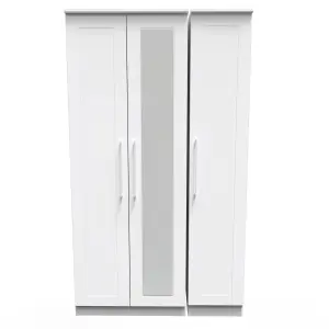 Ripon Tall Triple Mirror Wardrobe in White Ash (Ready Assembled)