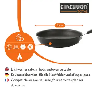 Circulon Total Black Round Hard Anodised Aluminium Induction Suitable Non-Stick Frying Pan Large 31cm