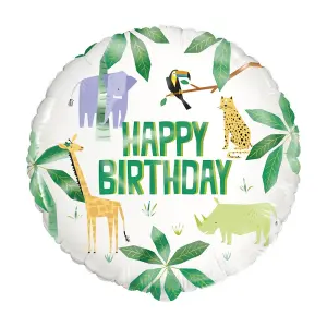 Unique Party Safari Animals Happy Birthday Foil Balloon White/Green (One Size)