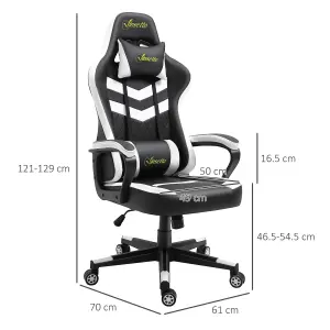 Vinsetto Racing Gaming Chair with Lumbar Support, Headrest, Swivel Wheel, PVC Leather Gamer Desk, Black White