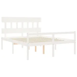 Berkfield Bed Frame with Headboard White King Size Solid Wood