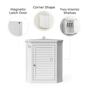 Teamson Home Bathroom Corner Wall Cabinet, Wooden Cabinet with Shutter Door, Bathroom Storage, White