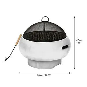 Teamson Home Outdoor Wood Burning Fire Pit, Round Concrete Garden Heater, Log Burner, Includes Lid & Poker - 53 x 53 x 47 (cm)