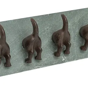 Woodside Cast Iron and Slate Dog Tail 4 Hook Coat Hanger