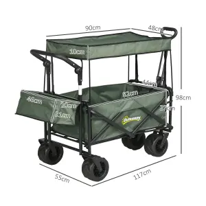 Outsunny Outdoor Push Pull Wagon Stroller Cart w/ Canopy Top Green