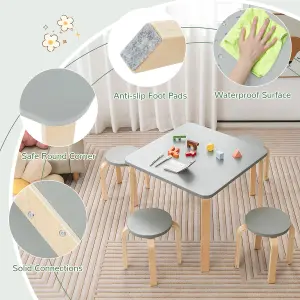 Costway 5 PCS Kids Table & Chair Set Square Table & 4 Round Chairs w/ Non-slip Foot Pads