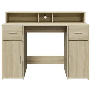 Berkfield Desk with LED Lights Sonoma Oak 120x55x91 cm Engineered Wood