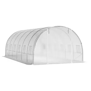 White Walk In Steel Frame Garden Tunnel Greenhouse Grow House with Roll Up Door Windows, 6x3x2M