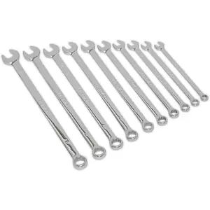 10-Piece Extra Long Combination Spanner Set - Metric Sizes 10mm to 19mm